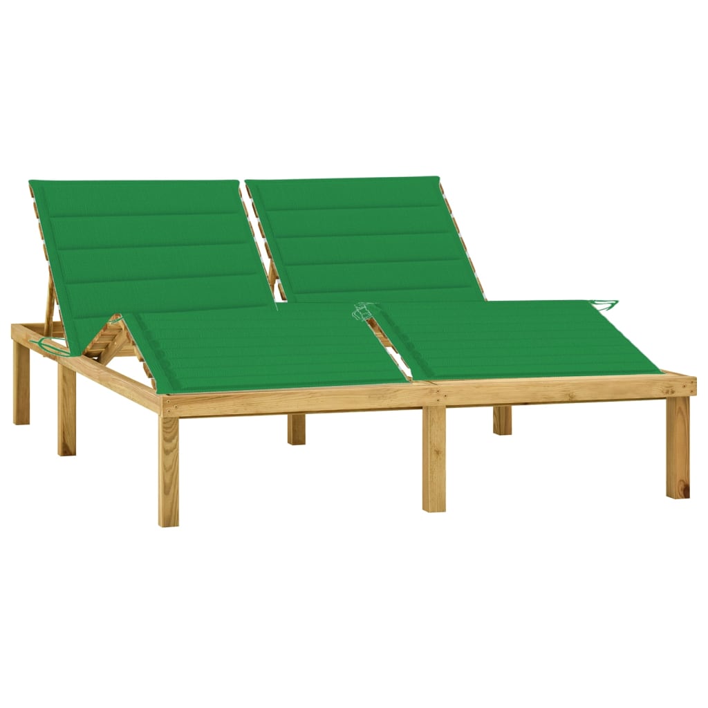 Tumbona Doble Y Cojines Madera Pino Impregnada Verde_0