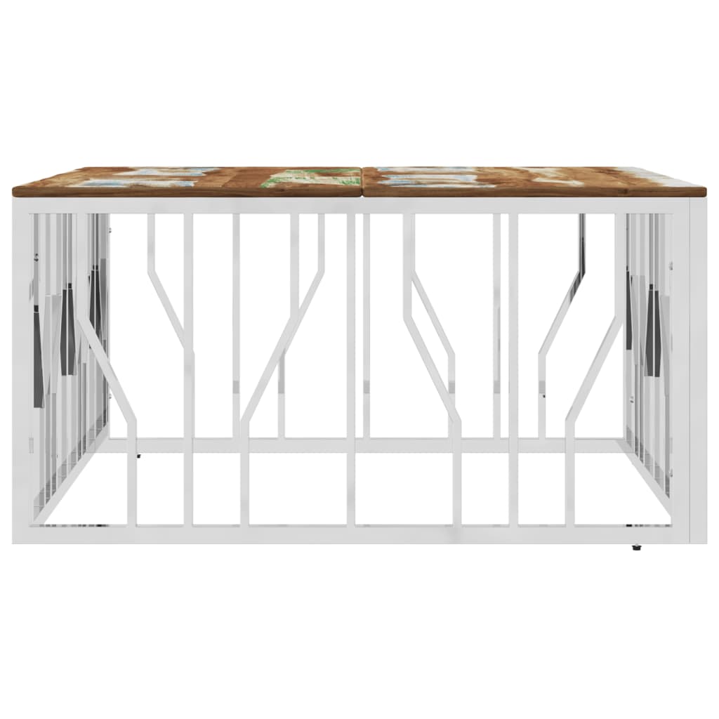 Mesa De Centro Acero Inoxidable Y Madera Reciclada Plateada_1