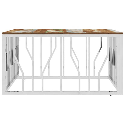 Mesa De Centro Acero Inoxidable Y Madera Reciclada Plateada_1