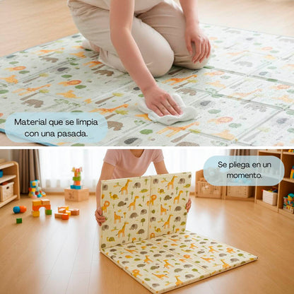 Bathby | Alfombra Plegable Para Bebé 200 × 150 Cm, Reversible Animales/hojas_3