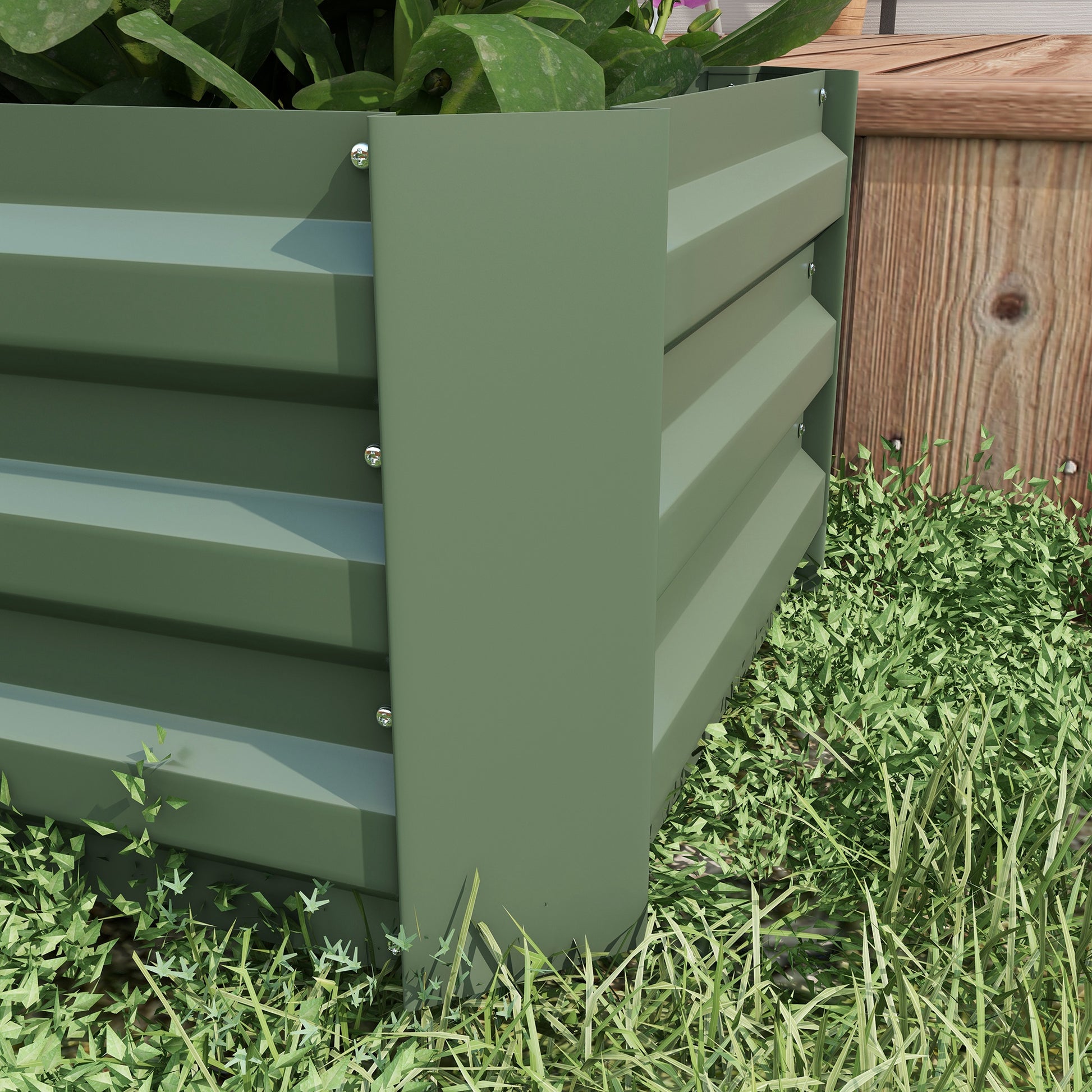Outsunny Juego De 2 Jardineras Exterior Grandes De Acero 100x50x30 Cm Verde_3