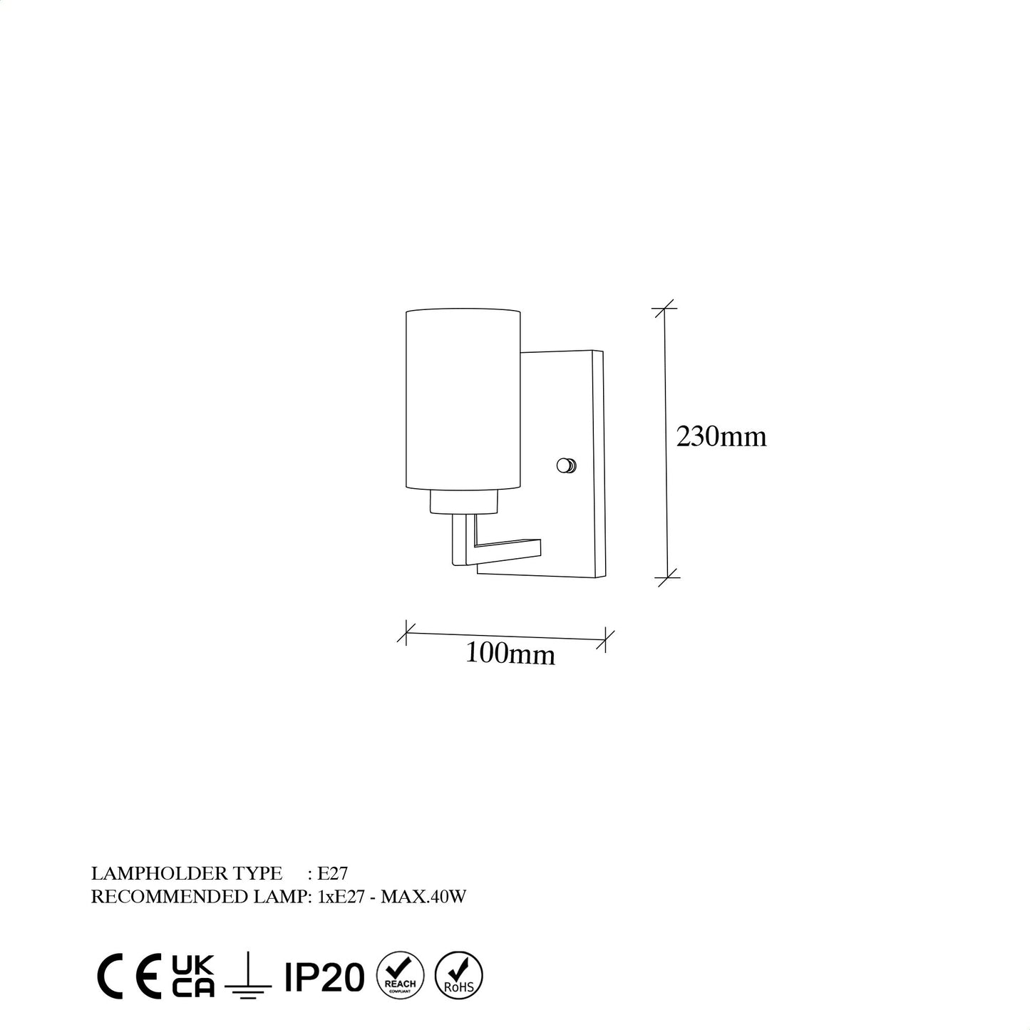 Aplique De Pared, Metal , Negro, 10x19x23, Casquillo E27 Max 40 W_1