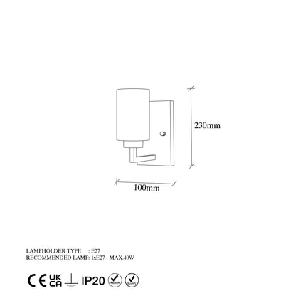 Aplique De Pared, Metal , Negro, 10x19x23, Casquillo E27 Max 40 W_1