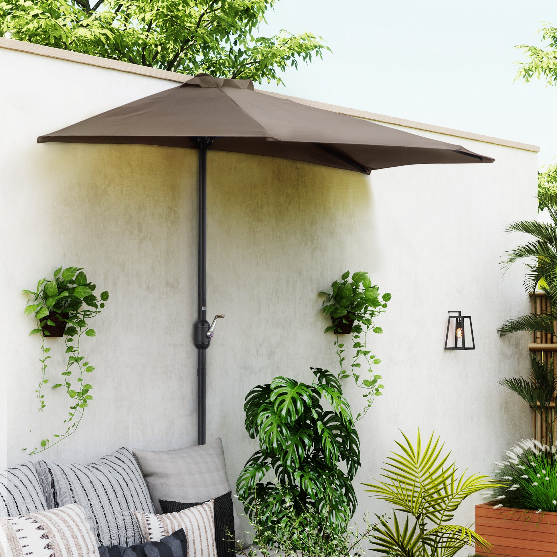 Outsunny Sombrilla Parasol Jardín Con Manivela Semicircular Exterior 269x138x236_1