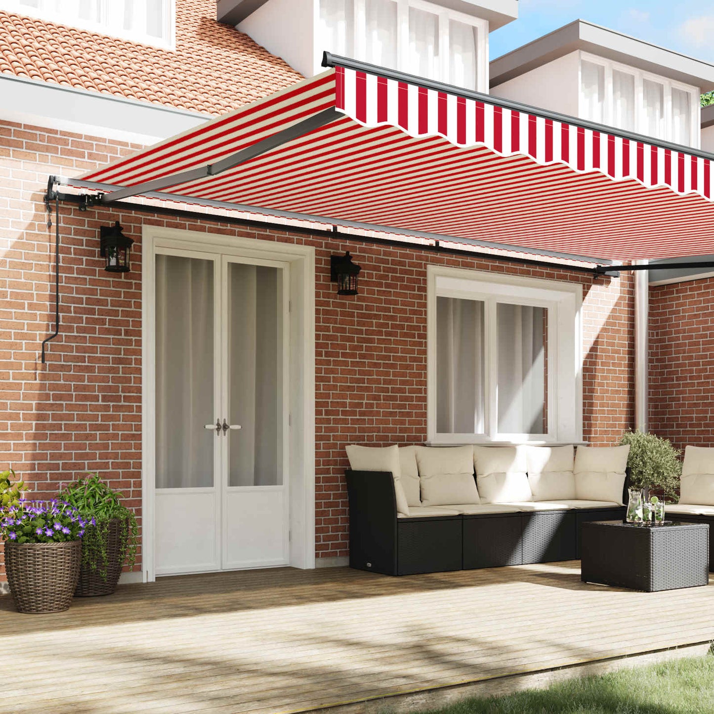 Toldo Retráctil Rojo Y Blanco 500 X 350 Cm Tela Y Aluminio_2