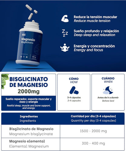 Magnesio Bisglicinato Puro 2000mg Alta Absorción Nutribrain 250 Cápsulas_5