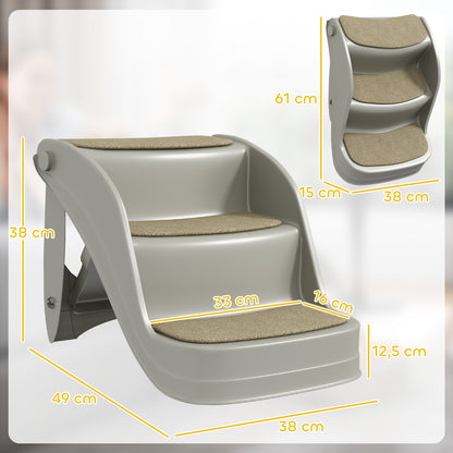 Pawhut Escalera Para Perros Pequeños Plegable De 3 Peldaños 49x38x38 Cm Gris_2