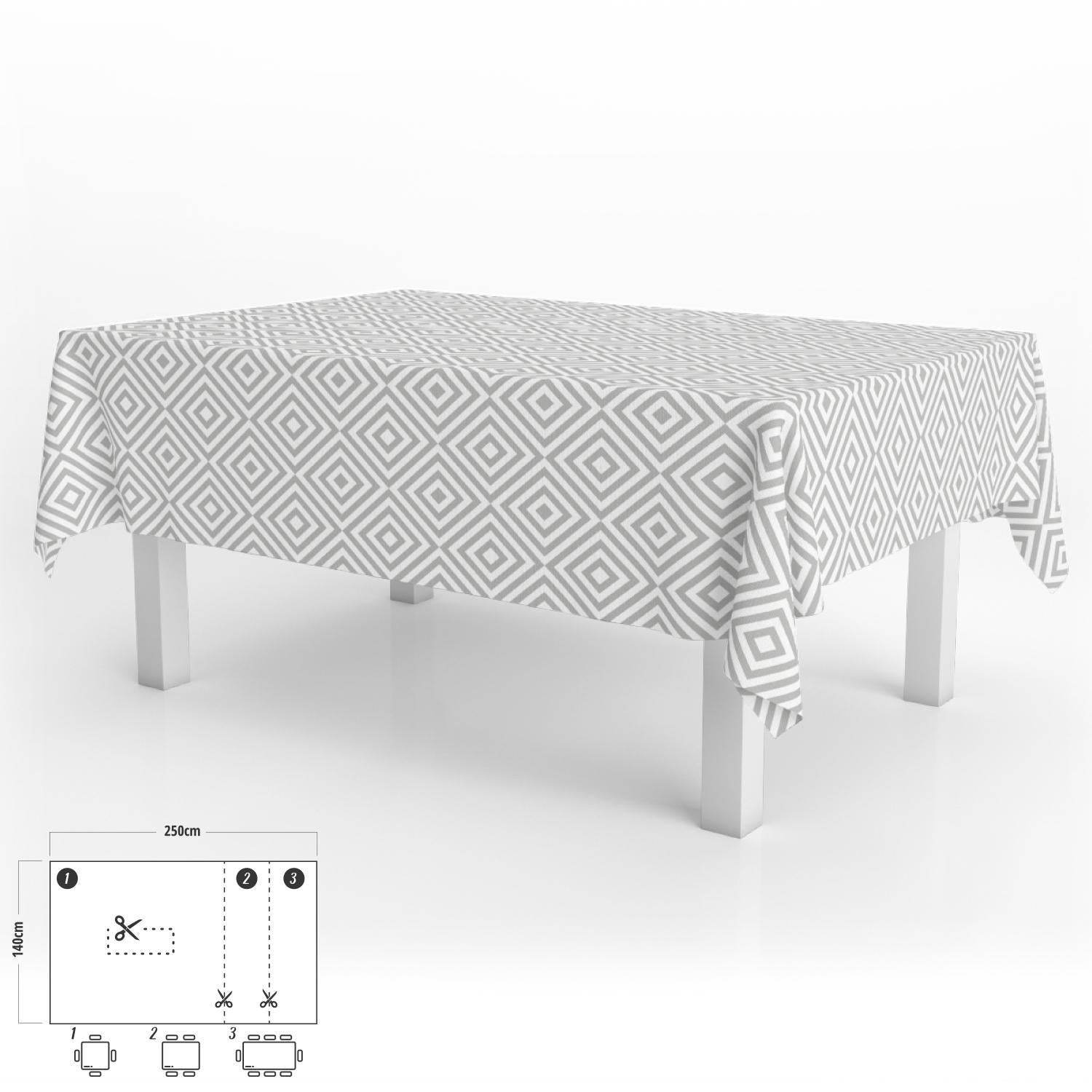 Mantel Hule Rectangular Rombos Grises Impermeable Antimanchas Pvc 140x250 Cm.  Recortable Uso Interior Y Exterior_0