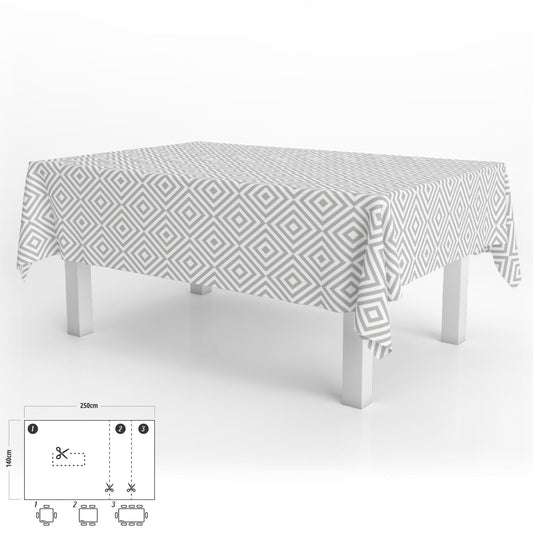 Mantel Hule Rectangular Rombos Grises Impermeable Antimanchas Pvc 140x250 Cm.  Recortable Uso Interior Y Exterior_0