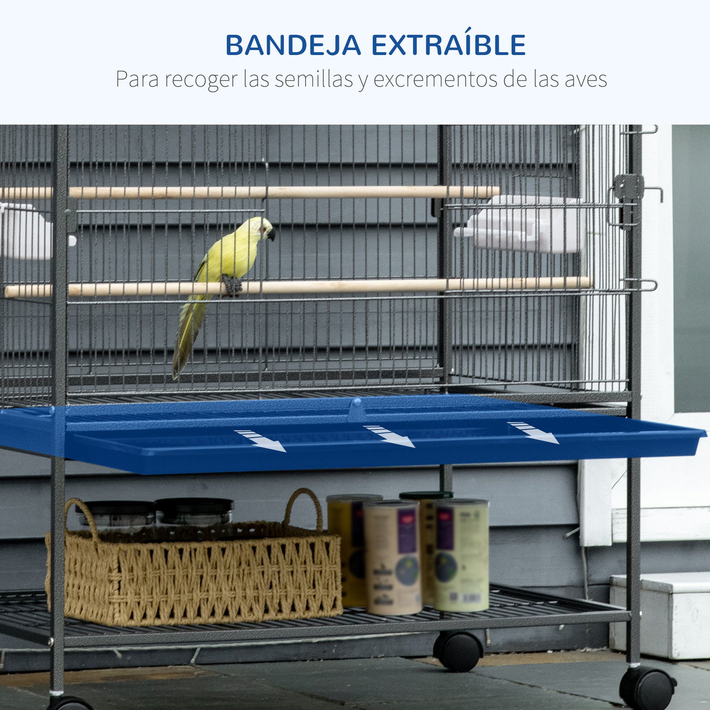 Pawhut Jaula Para Pájaros Con Ruedas 78x52x132 Cm Con Bandeja Extraíble Puertas_3