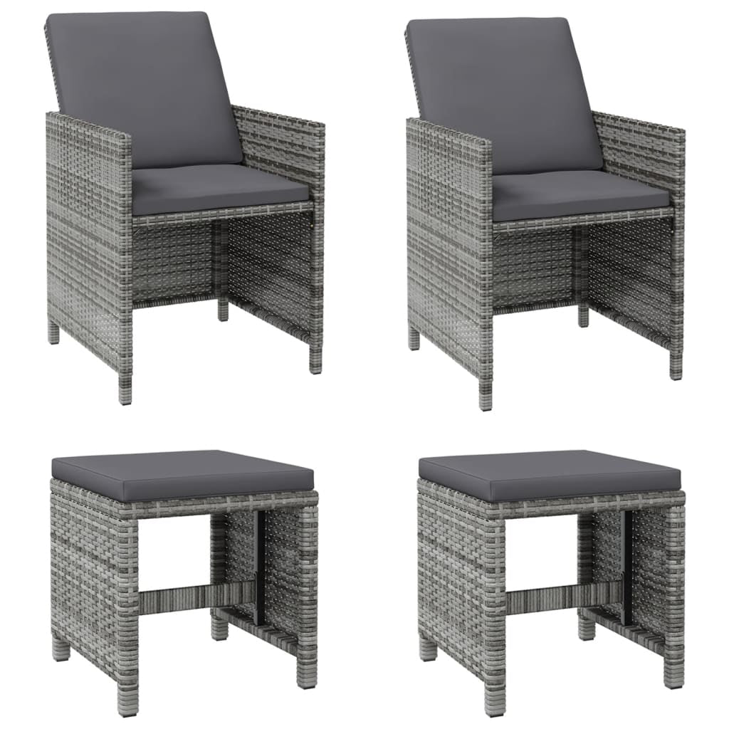 Vidaxl Conjunto De Silla De Jardín Y Taburete 4 Piezas Ratán Pe Gris_0