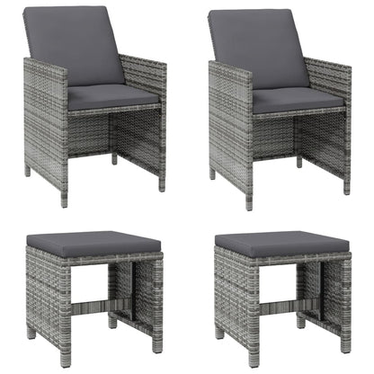 Vidaxl Conjunto De Silla De Jardín Y Taburete 4 Piezas Ratán Pe Gris_0