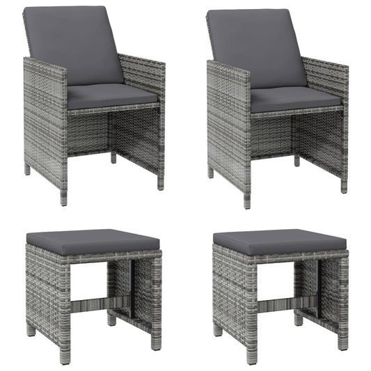 Vidaxl Conjunto De Silla De Jardín Y Taburete 4 Piezas Ratán Pe Gris_0