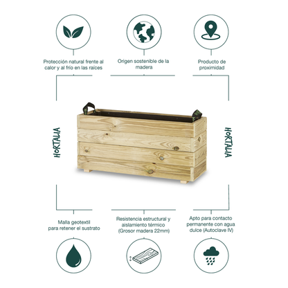 Jardinera Rectangular De Madera Tratada 80x30x40 Cm Ghio Hortalia_4