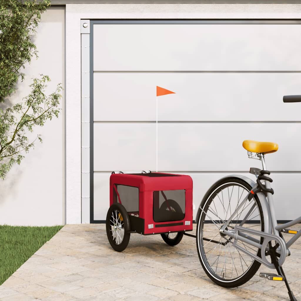 Vidaxl Remolque De Bicicleta Mascotas Hierro Tela Oxford Rojo Negro_1