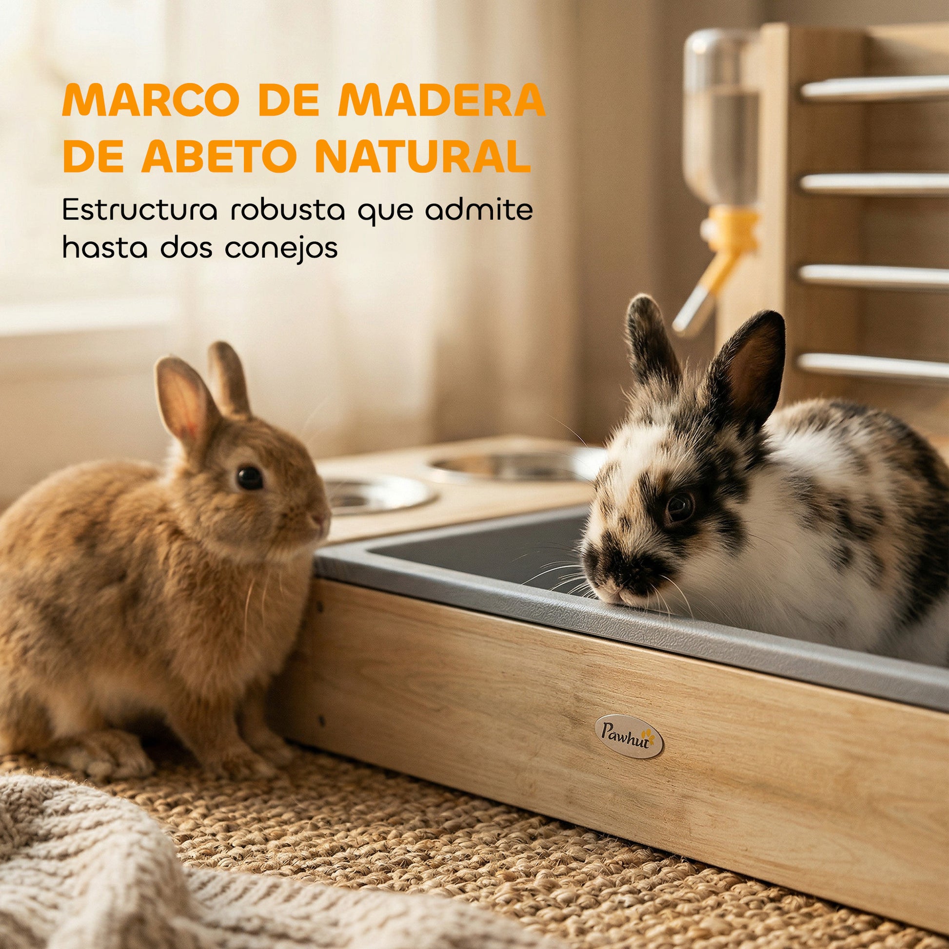 Pawhut Comedero De Heno De Conejos De Madera Con Bandeja Cuenco Botella De Agua_5