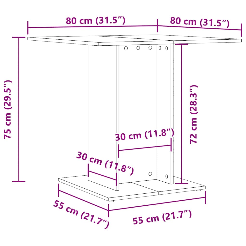 Mesa De Comedor De Madera Contrachapada Negro 80x80x75 Cm_4