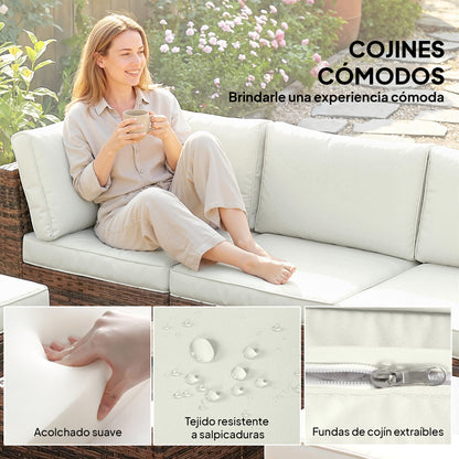 Outsunny Conjunto Muebles Jardín Exterior De Ratán 6 Piezas Cojines Marrón_5