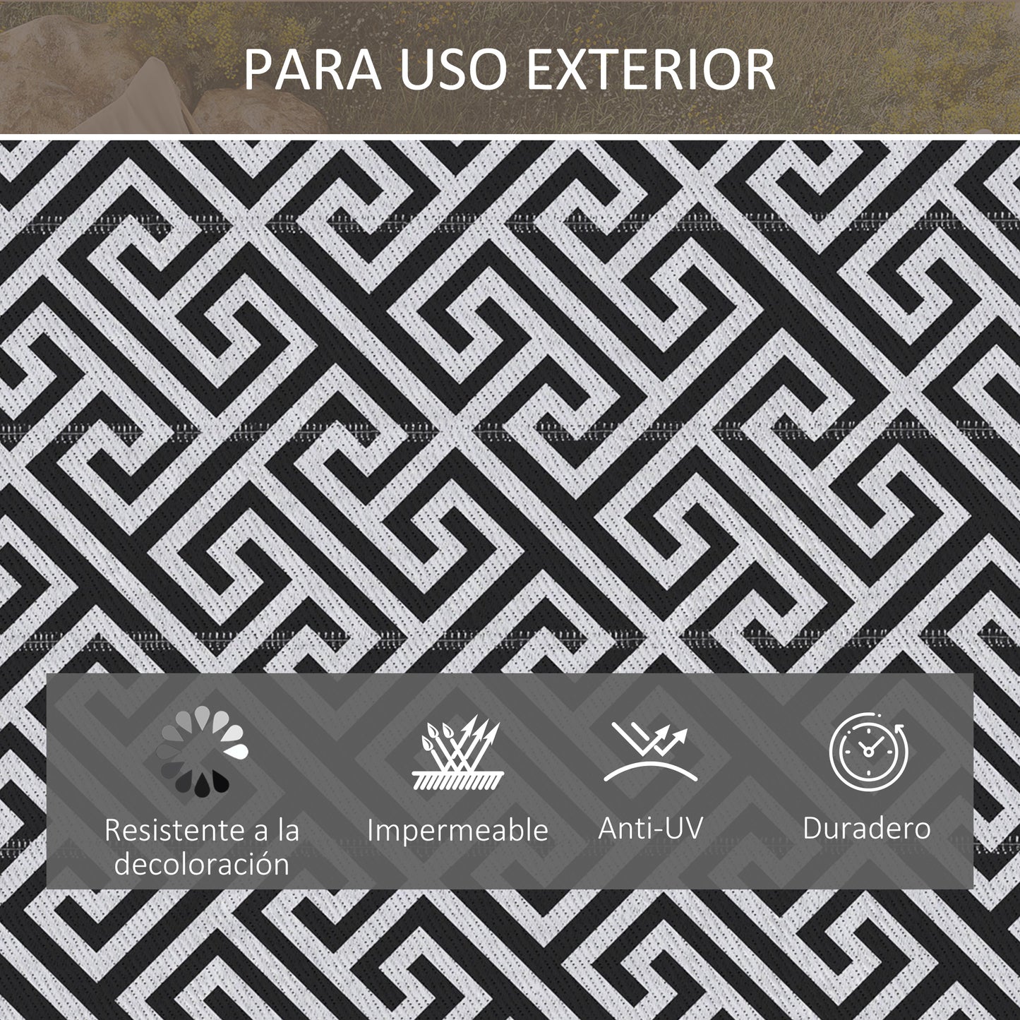 Outsunny Alfombra De Exterior Reversible 182x274 Cm Con Patrón Geométrico_4