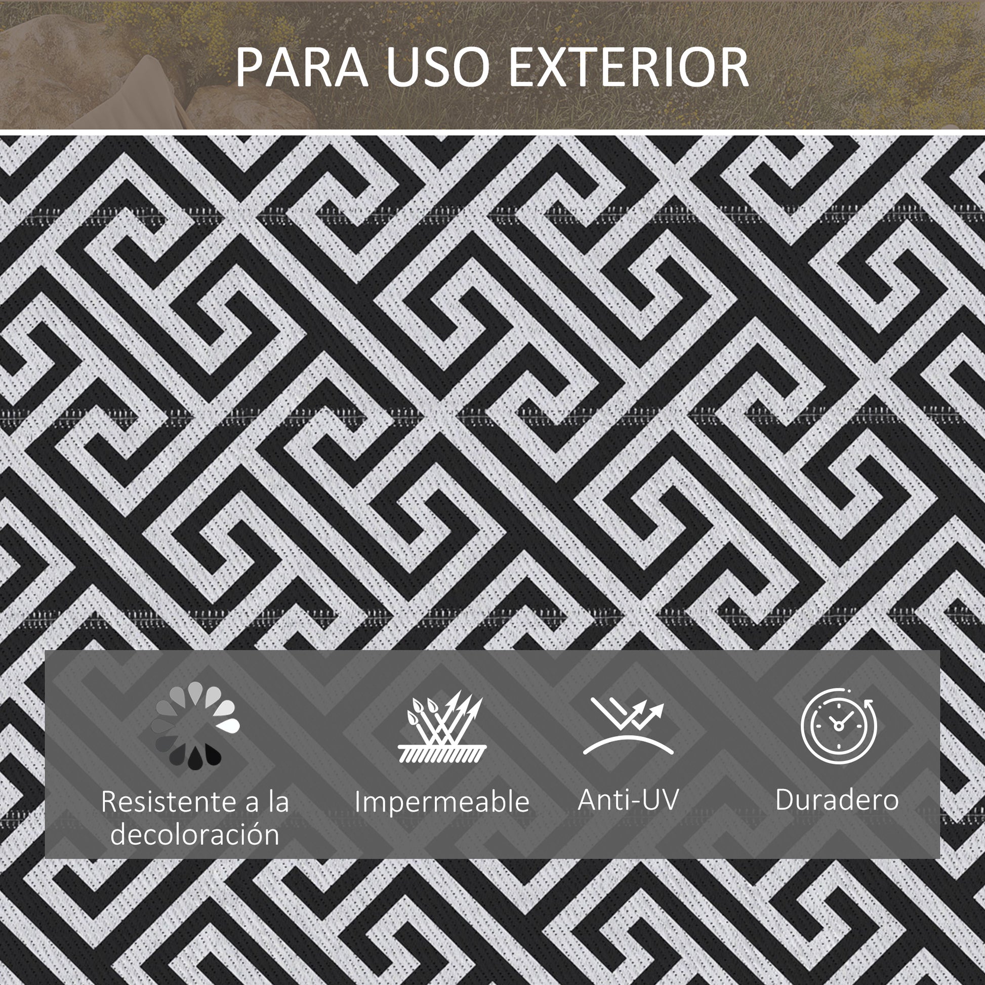 Outsunny Alfombra De Exterior Reversible 182x274 Cm Con Patrón Geométrico_4