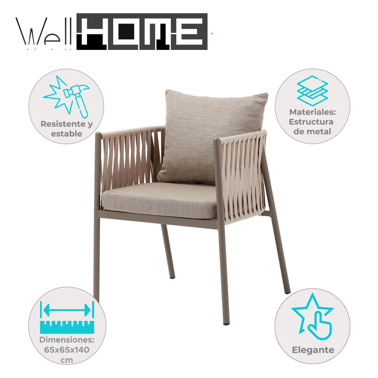 Silla Macka Beige Para Exterior - Estilo Contemporáneo 65x65x140cm - Well Home_1
