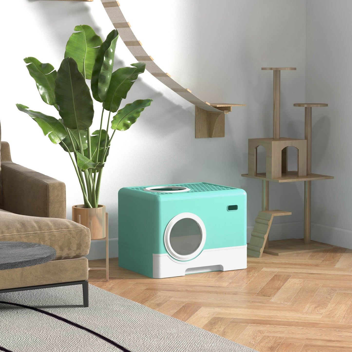 Pawhut Arenero Para Gatos Con Pala Bandeja Extraíble Puertas 52x41x38,5cm Verde_1