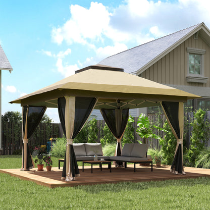 Outsunny Carpa Plegable 3,6x3,6 M Con 4 Paredes Laterales De Malla Anti-uv Beige_1