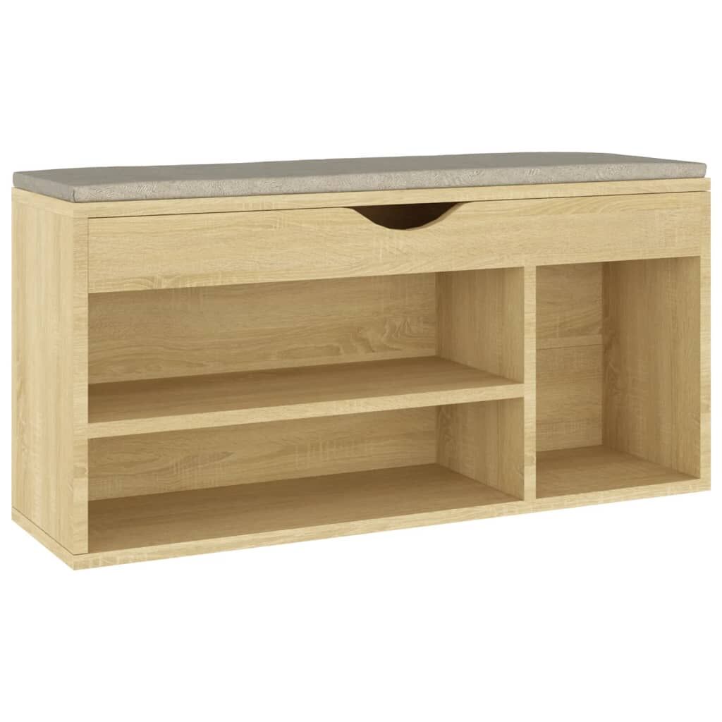 Vidaxl Banco Zapatero Con Cojín Madera Ingeniería Sonoma 104x30x49 Cm_0