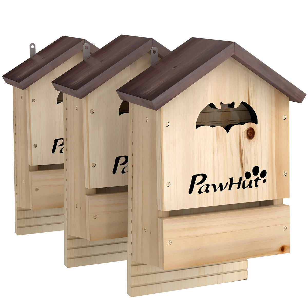 Pawhut Pack De 3 Casas Para Murciélagos De Madera Para Exterior Jardín Natural_0