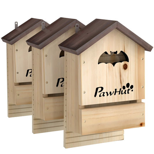 Pawhut Pack De 3 Casas Para Murciélagos De Madera Para Exterior Jardín Natural_0
