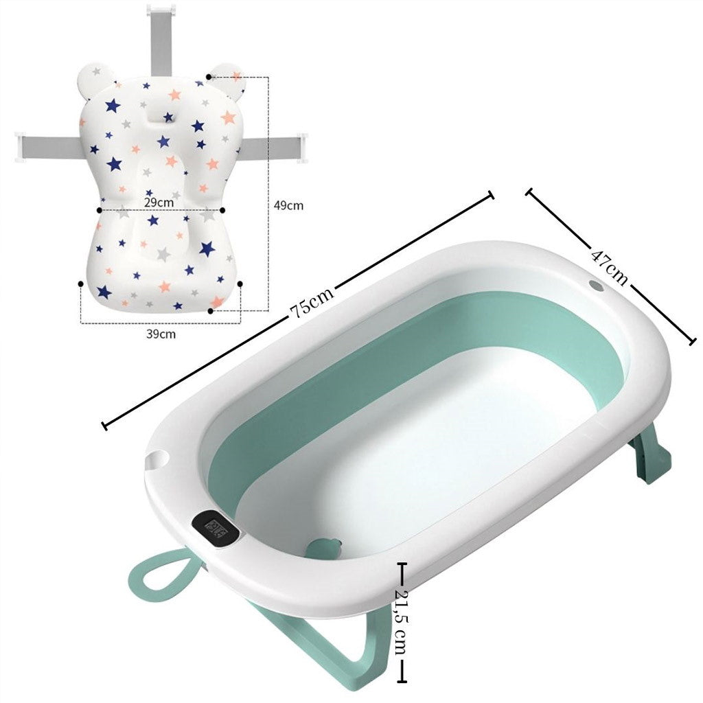 Bathby Bañera Plegable Verde Para Bebés, Cojín Reductor, Termómetro, Patas Antideslizantes (verde Pastel)_3