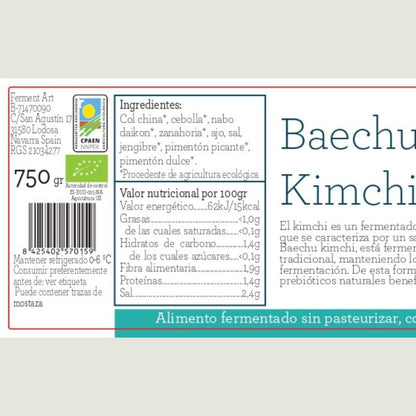 Kimchi Baechu Eco Sin Pasteurizar Ferment Art 750 Gr