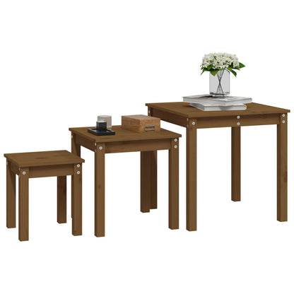 Mesas Apilables 3 Piezas Madera Maciza De Pino Marrón Miel_2