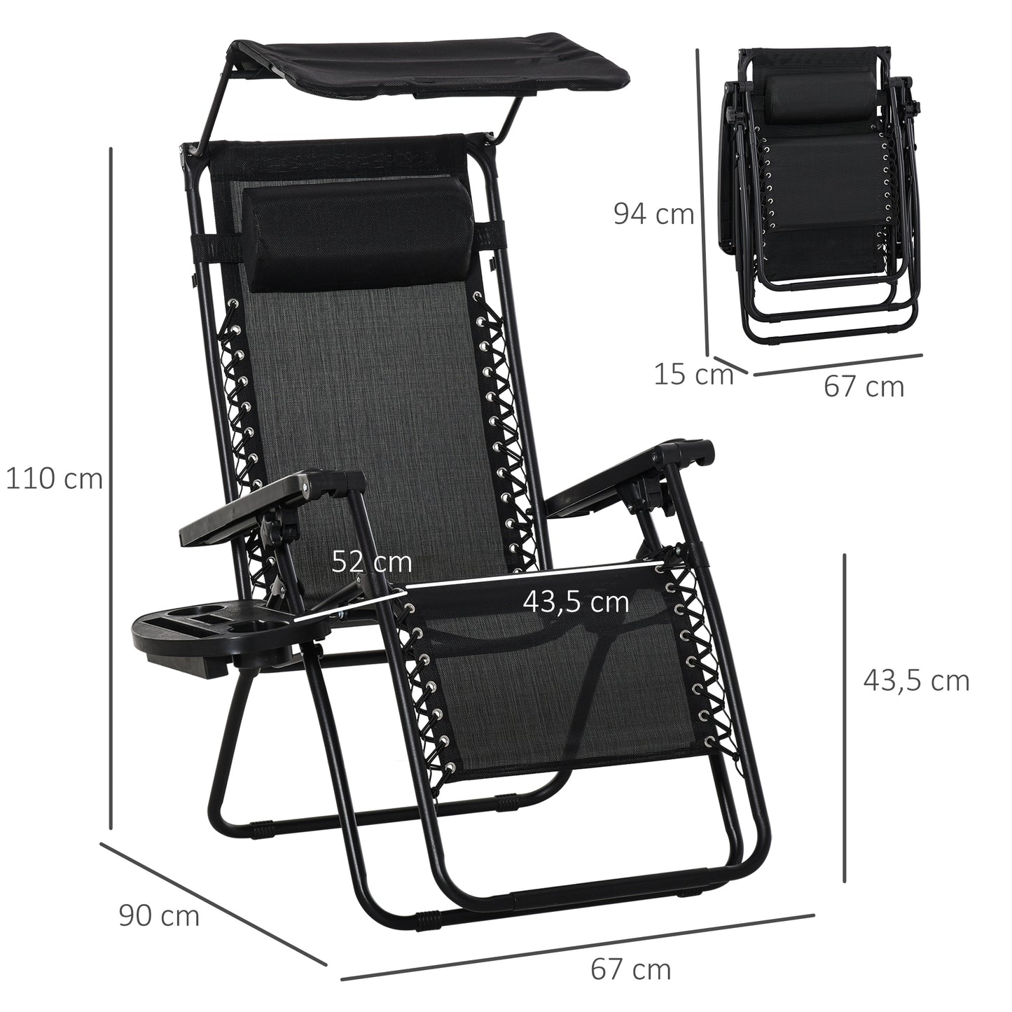 Outsunny Tumbona De Gravedad Cero Con Toldo Plegable Bandeja Portavasos_2