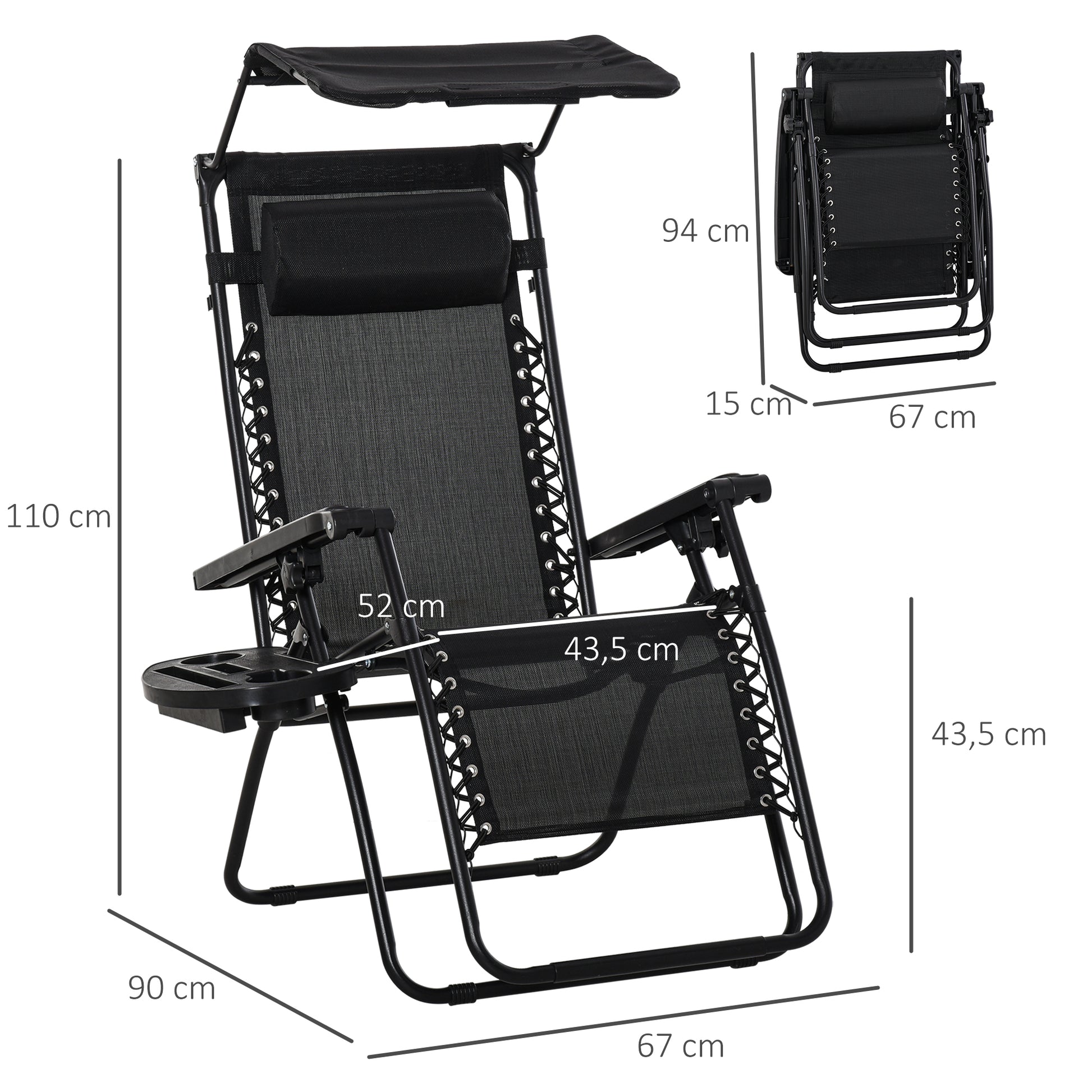 Outsunny Tumbona De Gravedad Cero Con Toldo Plegable Bandeja Portavasos_2