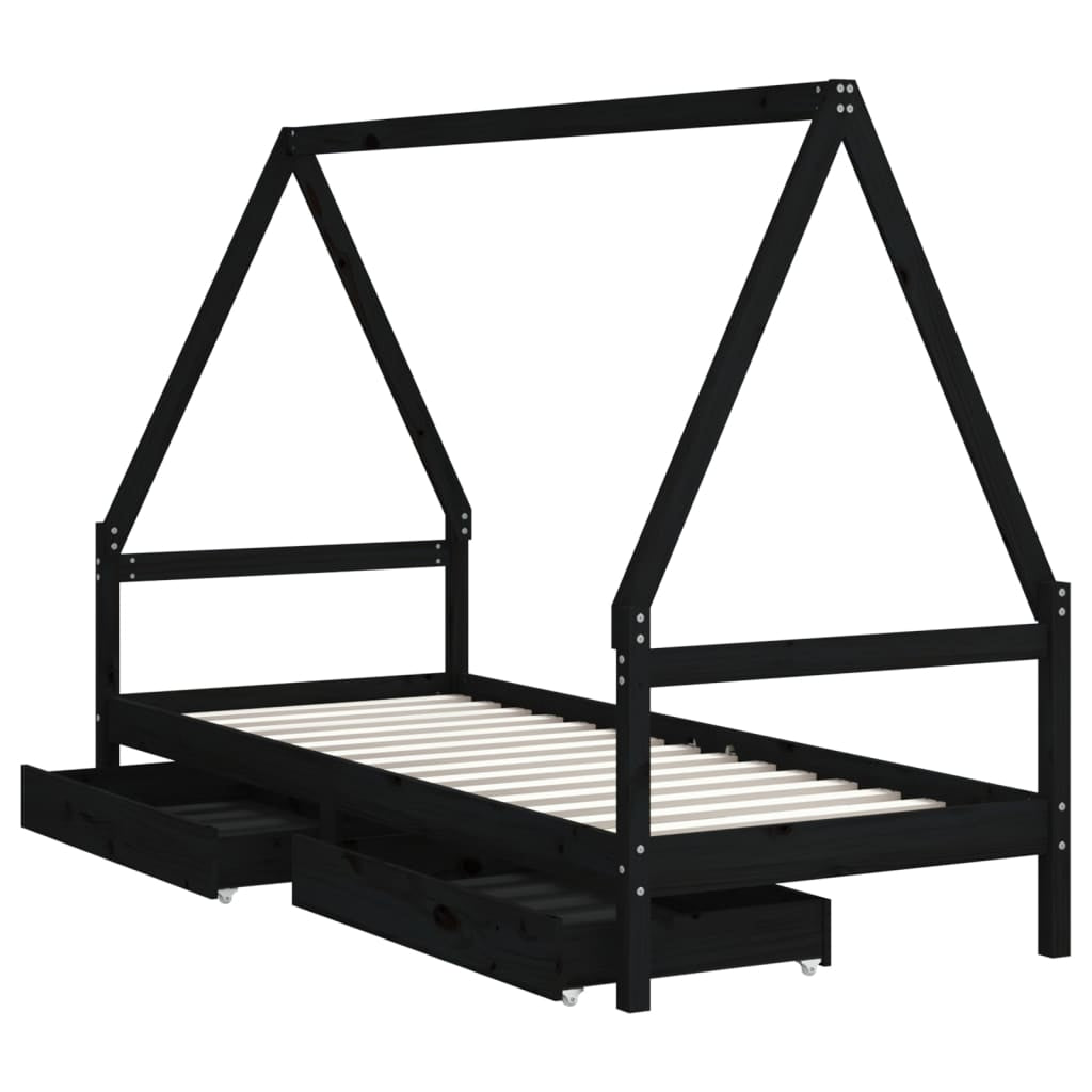 Vidaxl Estructura De Cama Niños Con Cajones Madera Pino Negro 80x200cm_3