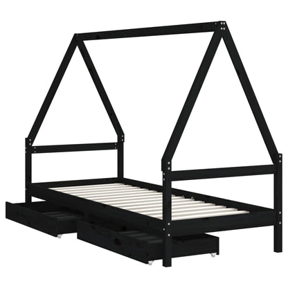 Vidaxl Estructura De Cama Niños Con Cajones Madera Pino Negro 80x200cm_3