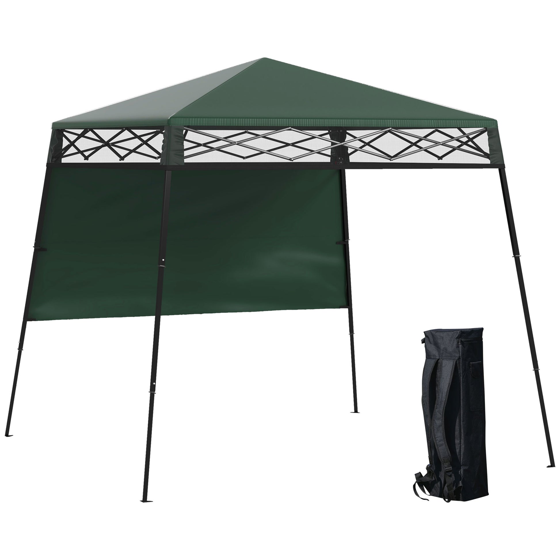 Outsunny Carpa Plegable 220x220x200 Cm Con 1 Pared Lateral Verde_0