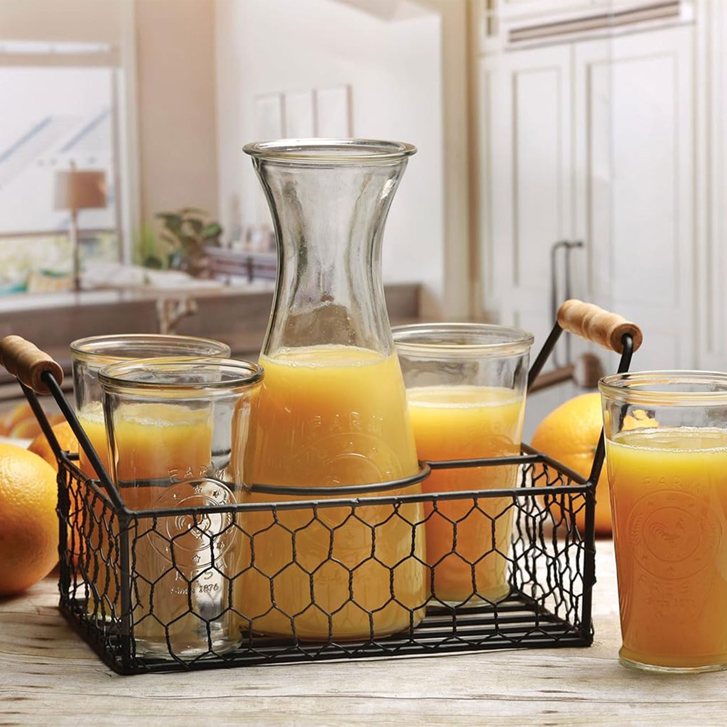 Well Home Juego De 4 Vasos De 450ml + Jarra De 1l En Vidrio