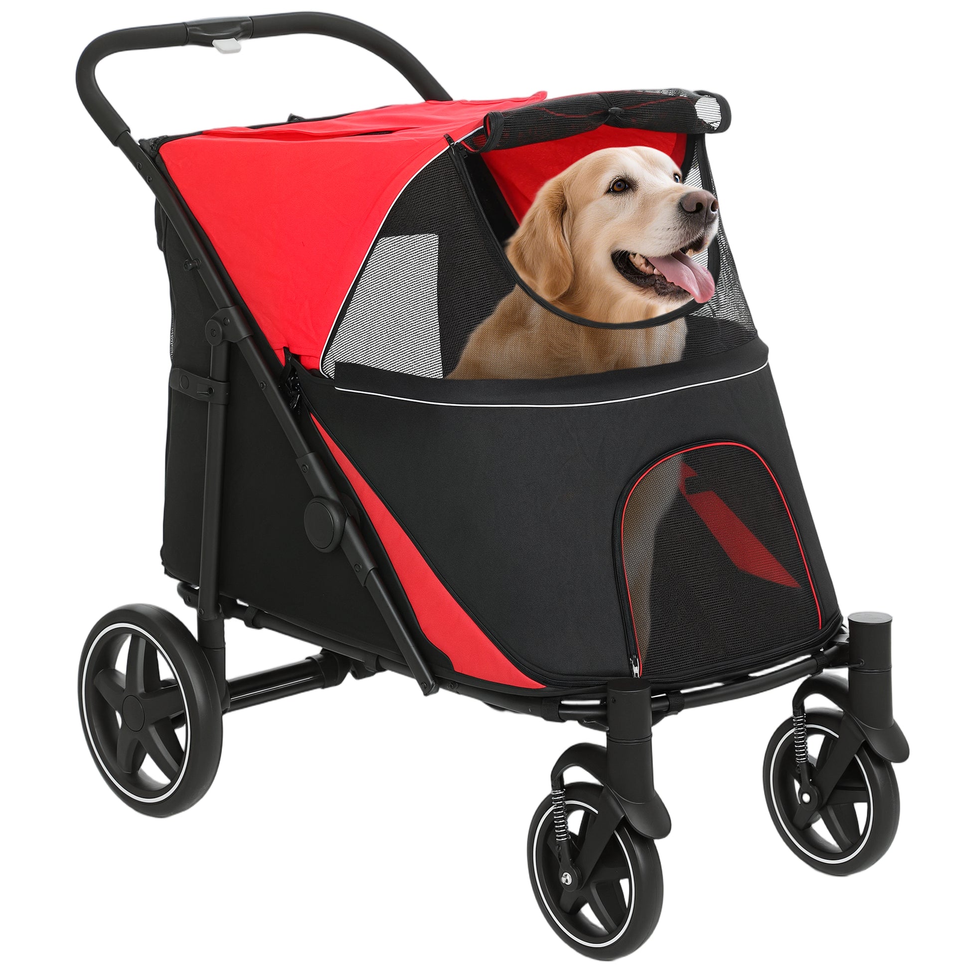 Pawhut Cochecito Para Perros Plegable Con Ventana De Malla 112x65x100 Cm Rojo_0