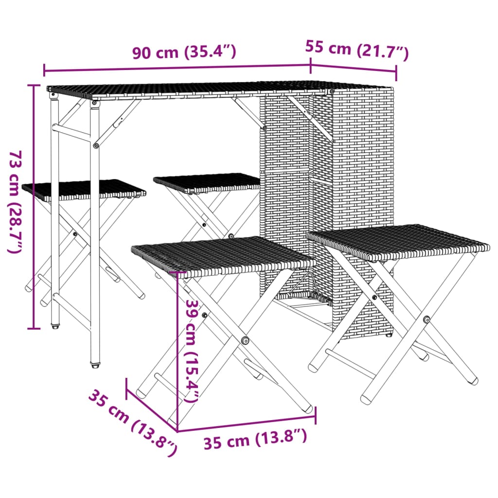 Juego De Comedor De Jardín Plegable 5 Piezas Ratán Pe Marrón / Vetonek_1