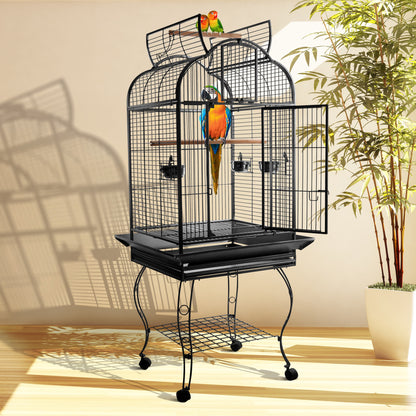 Pawhut Jaula De Pájaros Pajarera Con 2 Puertas Perchas Bandeja Ruedas 75x69x159_1