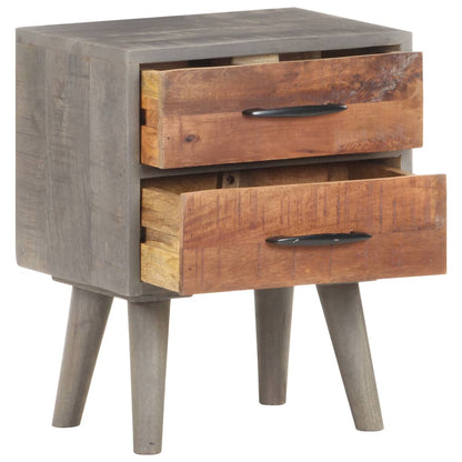 Mesita De Noche Madera Maciza De Mango Y Rugosa Gris 40x30x50cm_0