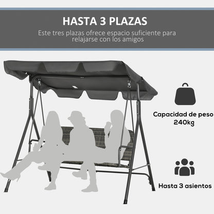 Outsunny Balancín De Jardín Exterior De 3 Plazas Con Asiento De Ratán Pe Gris_4