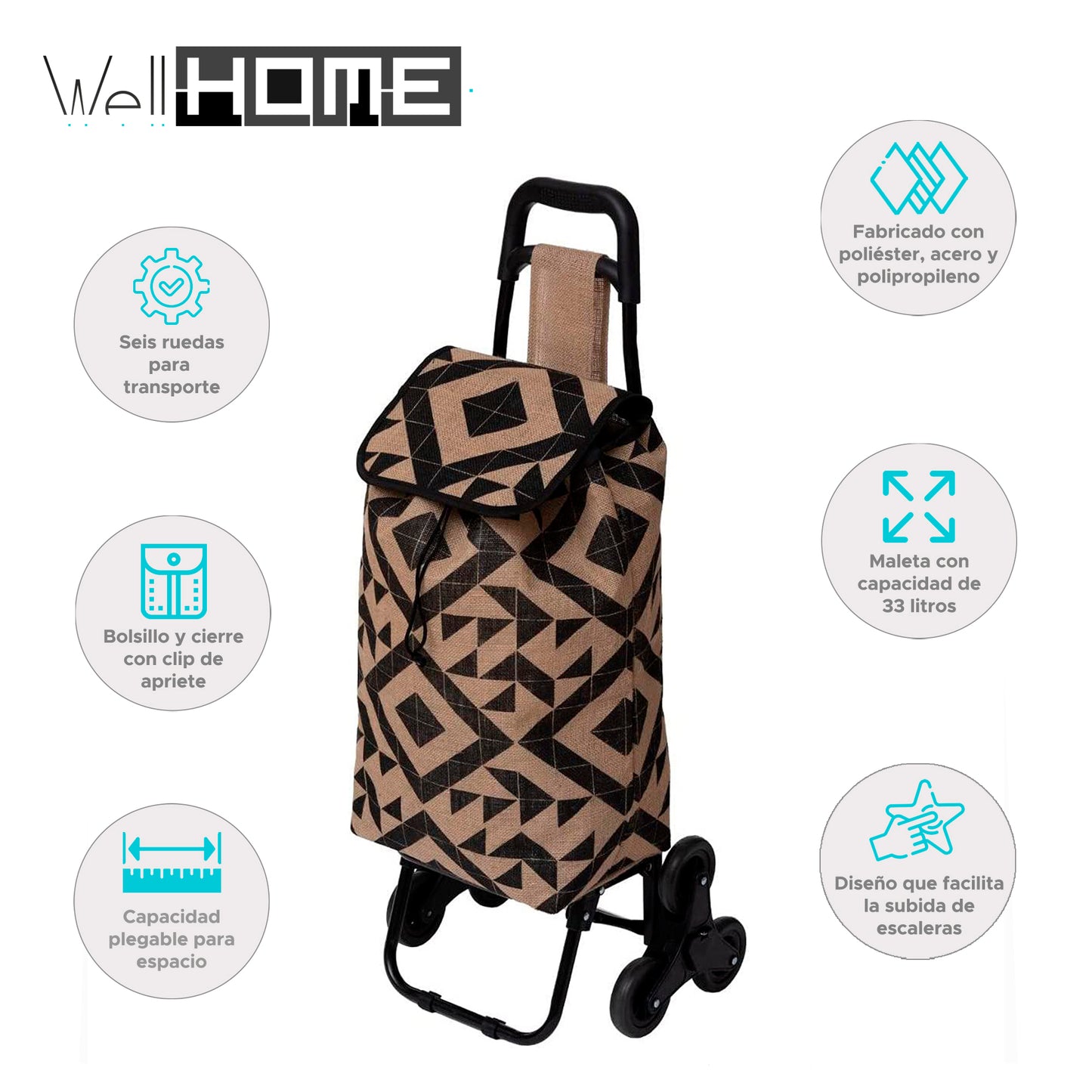 Wellhome - Carro De La Compra 6 Ruedas, 33 L., Marrón_1