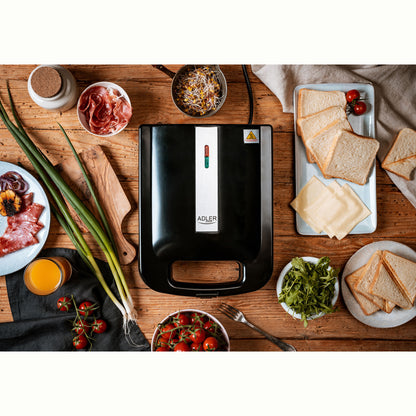Sandwichera, 4 Sandwiches, Placas Antiadherentes, Tostado Perfecto, Acero Inoxidable, Compacta Adler Ad3055 2000w