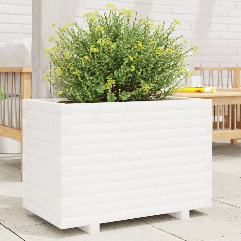 Jardinera Madera Maciza De Pino Blanco 70x40x49,5 Cm_1