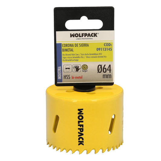 Corona Sierra Bimetal Ø 64 Mm. Templado Termico, Base Reforzada. Corona Madera, Broca Agujeros Madera, Acero, Hierro, Plasticos