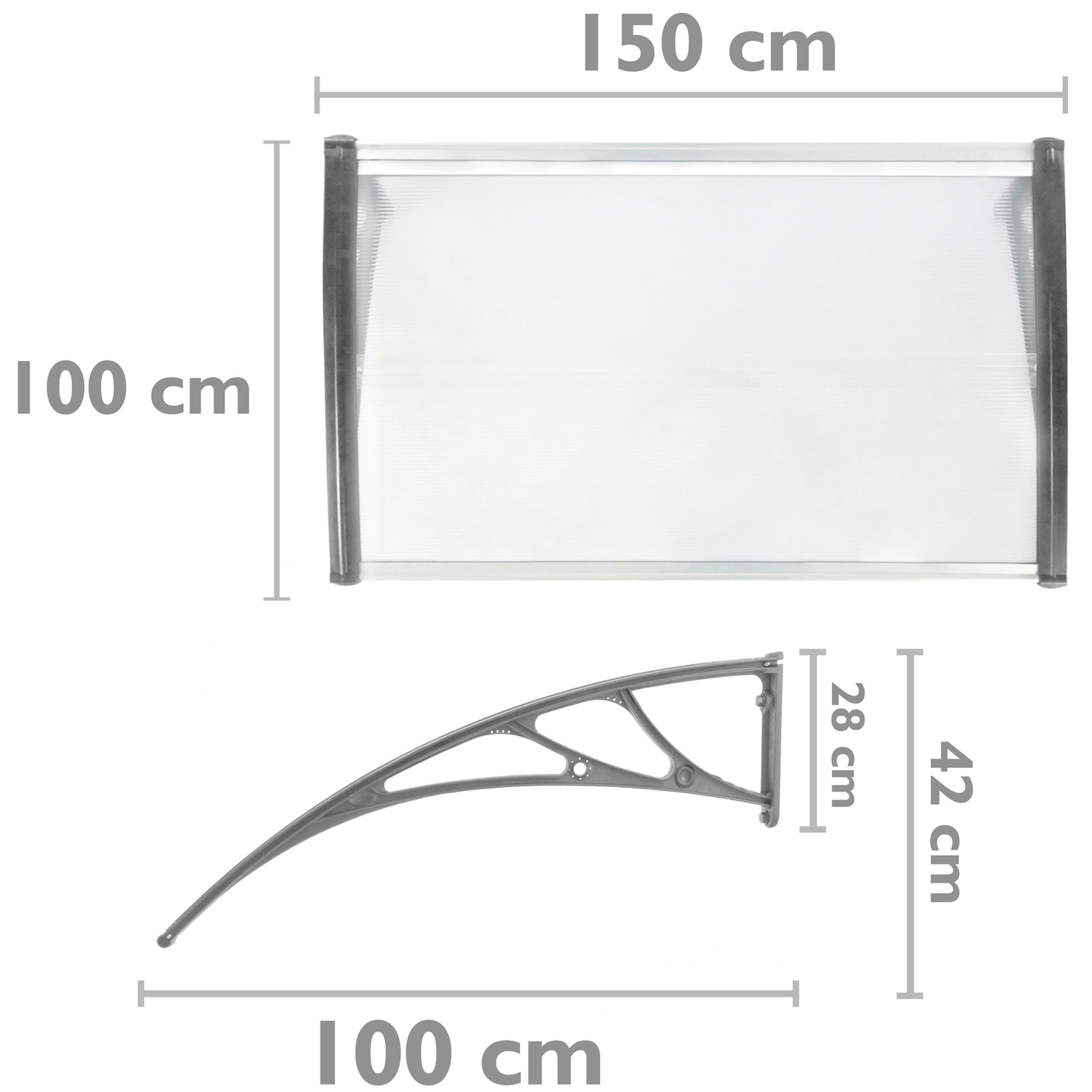 Tejadillo De Protección 150x100cm Marquesina Para Puertas Y Ventanas Gris_1