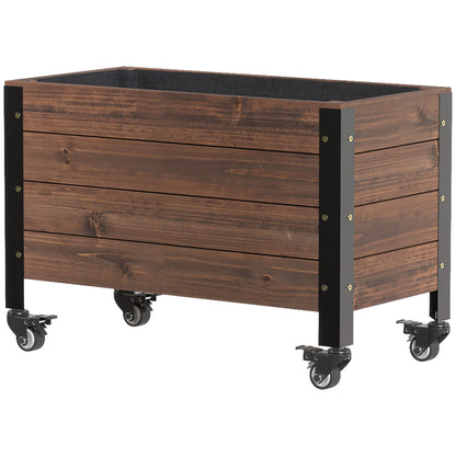 Outsunny Jardinera Exterior De Madera Con Ruedas 60x30x41 Cm Marrón Oscuro_3